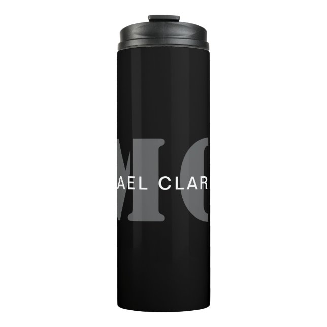 Modern Professional Monogram Black & White Thermal Tumbler (Front)