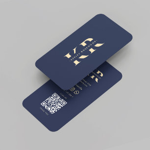 Modern Professional Monogram Elegant Dark Blue Business Card