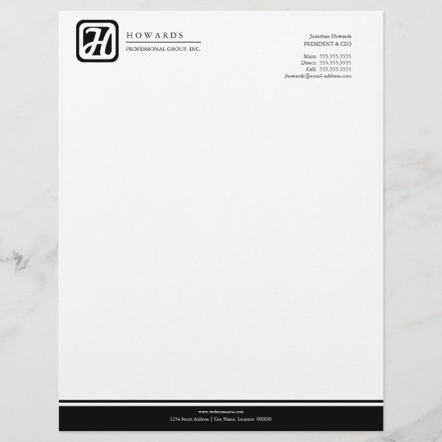 Modern Professional Monogram Grey Black Letterhead (Front)