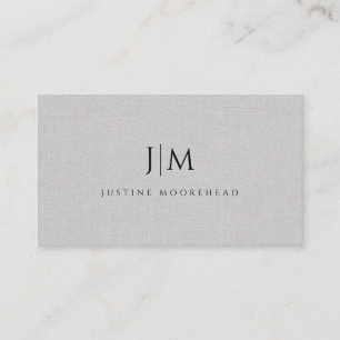 Modern Professional Monogram Minimalist Grey Linen Business Card
