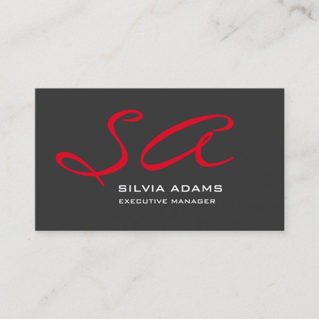 Modern Professional Monogram Plain Red Grey Business Card (Front)