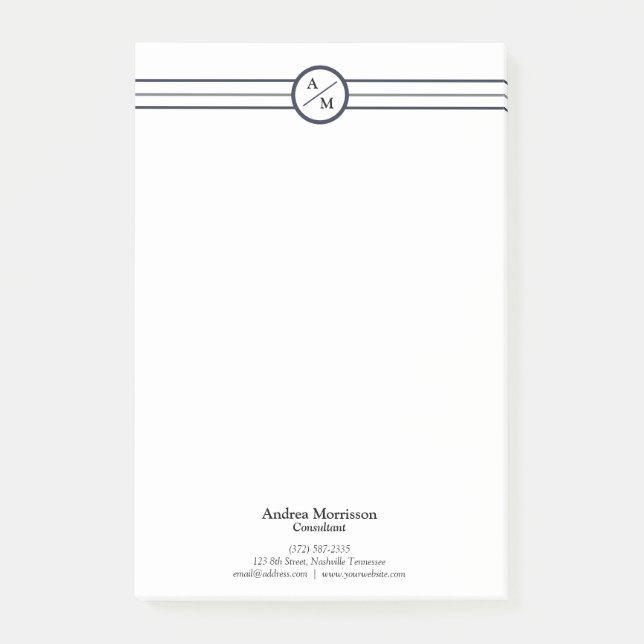 Modern Professional Monogram Post-it Notes (Front)