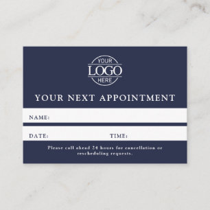 Modern Professional Navy Blue Simple Reminder Appointment Card