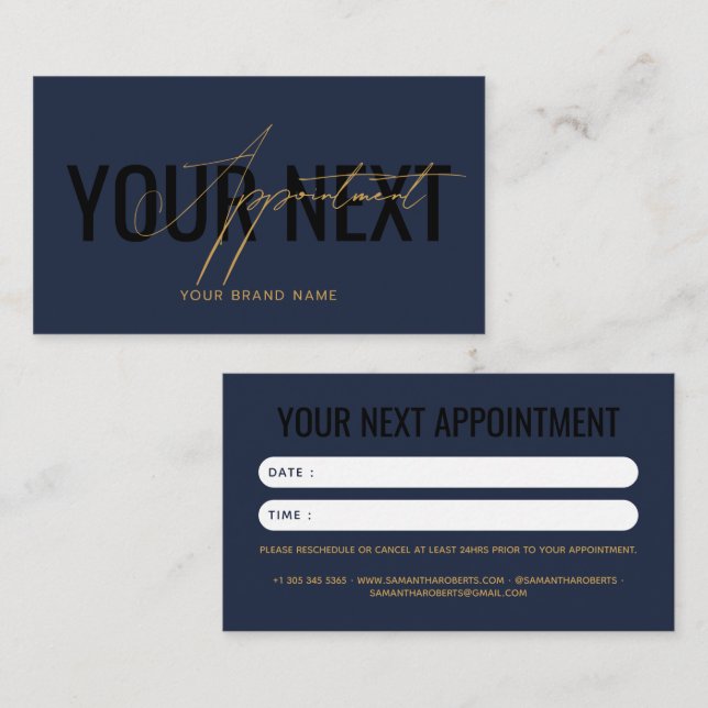 Modern professional navy blue your next appointment card (Front/Back)