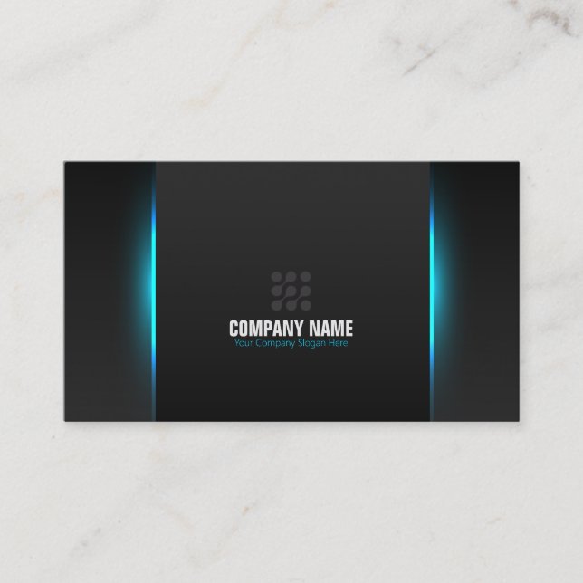 Modern Professional Neon Light Blue Business Card (Front)