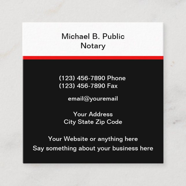 Modern  Professional Notary Public Design Square Business Card (Front)