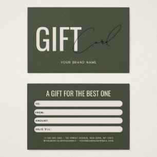 Modern professional olive green customer gift card