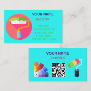 Modern Professional Painter QR Code Cyan Business Card