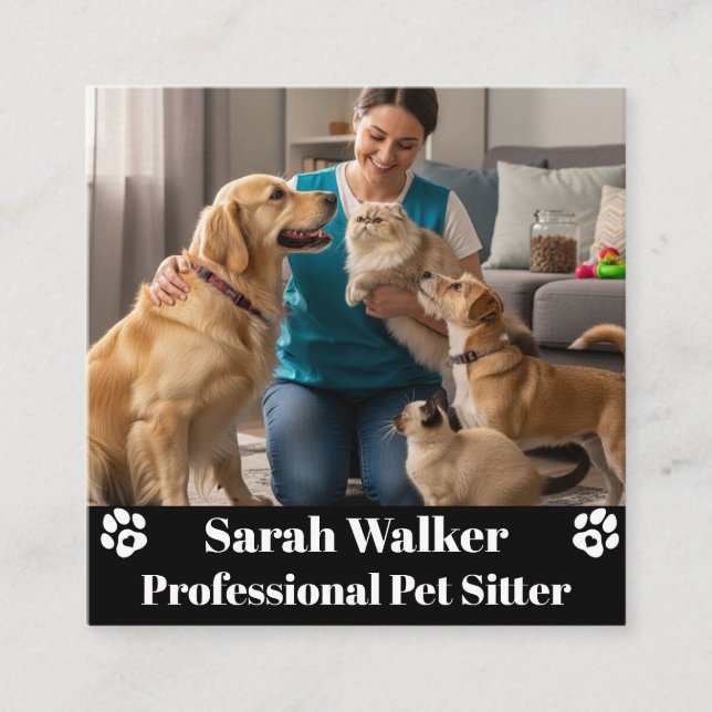 Modern & Professional Pet Sitter  Square Business Card (Front)
