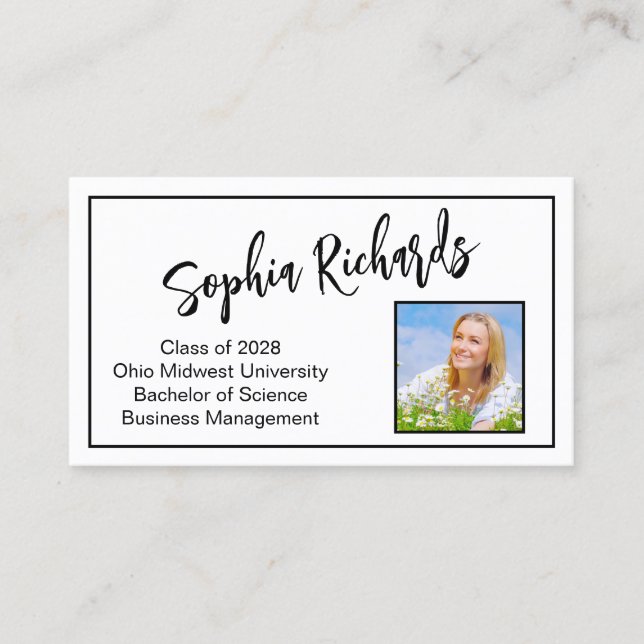 Modern Professional Photo Graduate Introduction  Business Card (Front)