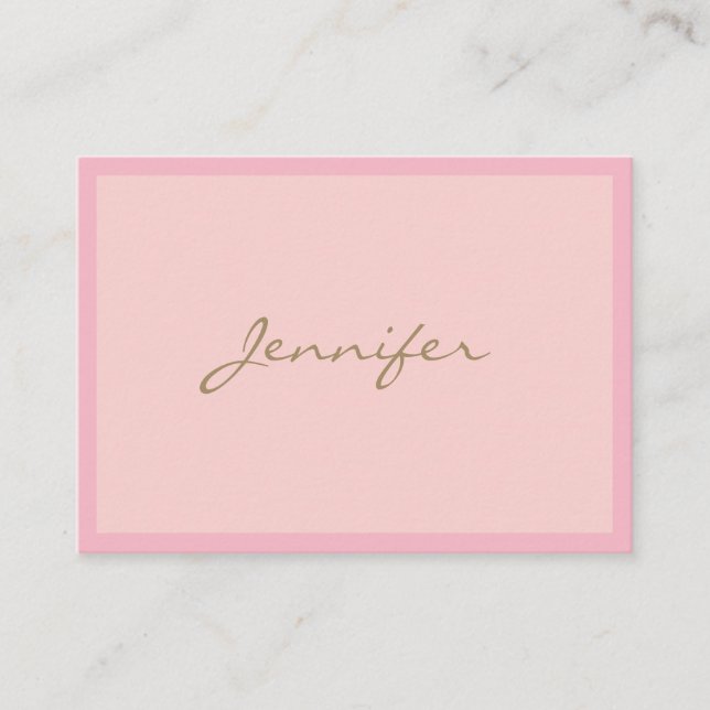 Modern Professional Pink Gold Hand Script Elegant Business Card (Front)