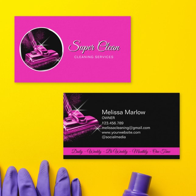 Modern Professional Pink House Cleaning Service Business Card (Creator Uploaded)