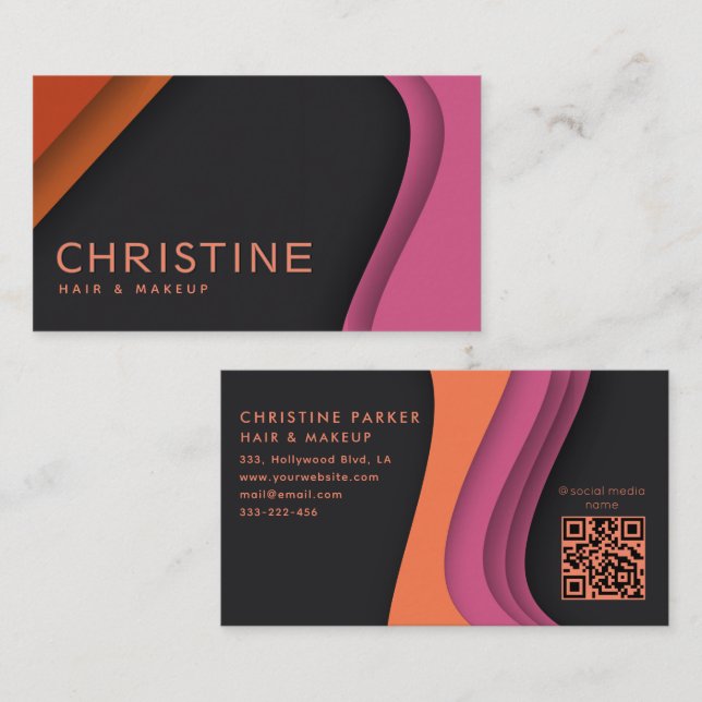 Modern professional pink orange  Qr code  Business Card (Front/Back)