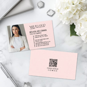 Modern Professional Pink QR Code Photo Logo Business Card