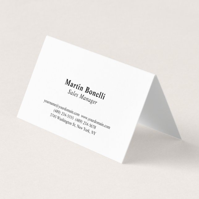 Modern Professional Plain Black & White Classical Business Card (Front)