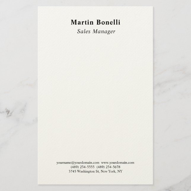 Modern Professional Plain Black & White Classical Stationery (Front)