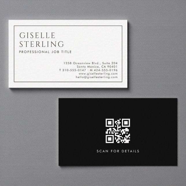 Modern Professional QR Code Minimalist Black White Business Card (Creator Uploaded)