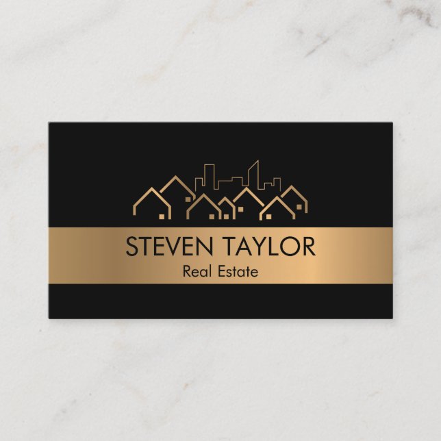 modern professional real estate house realtor gold business card (Front)