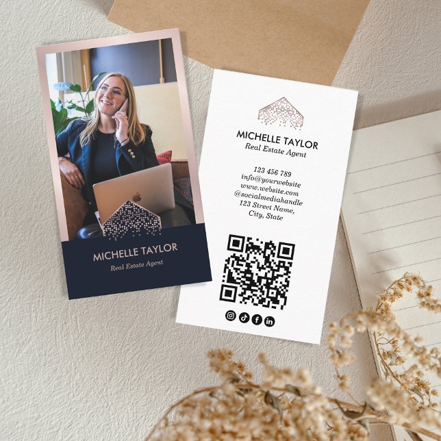 Modern Professional Real Estate Photo QR Code Business Card (Creator Uploaded)