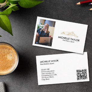 Modern Professional Real Estate Realtor Photo QR B Business Card