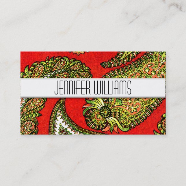 Modern Professional Red Paisley Business Cards (Front)
