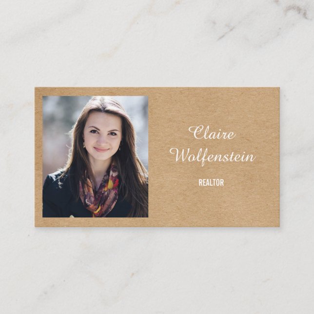 Modern Professional Rustic Kraft Photo Business Card (Front)