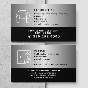 Modern professional silver black cleaning services business card