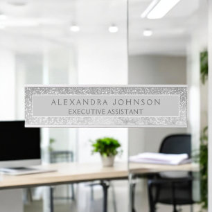 Modern Professional Silver Glitter Marble Door Sign