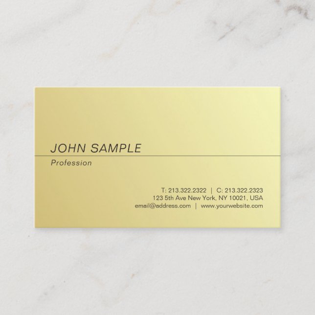 Modern Professional Simple Chic Gold Look Plain Business Card (Front)