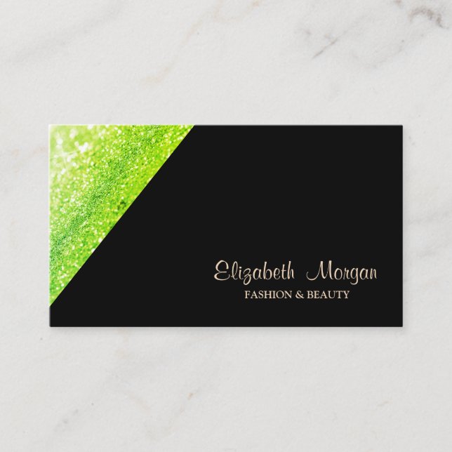 Modern Professional Simple,Green Glittery,Black  Business Card (Front)