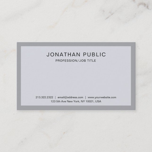 Modern Professional Sleek Elegant Grey White Business Card (Front)