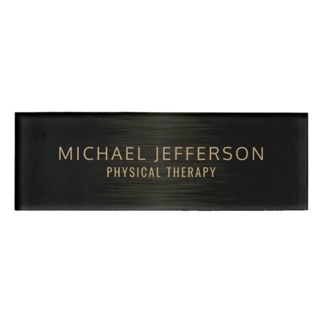 Modern Professional Steel - Black and Gold Name Tag (Front)