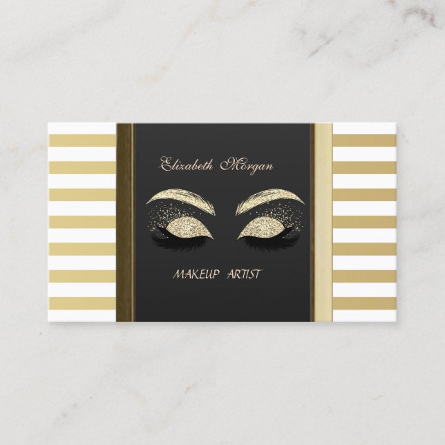 Modern Professional Striped -Glitter Lashes Business Card (Front)