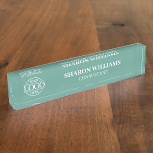 Modern Professional Teal Green Office Title Desk Nameplate