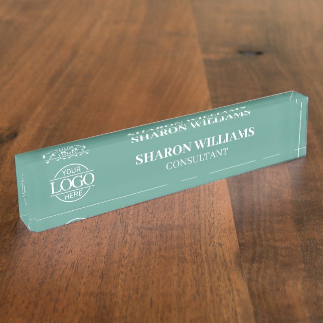 Modern Professional Teal Green Office Title Desk Nameplate (Side)