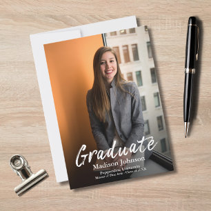 Modern Professional White Script Graduation Photo Announcement