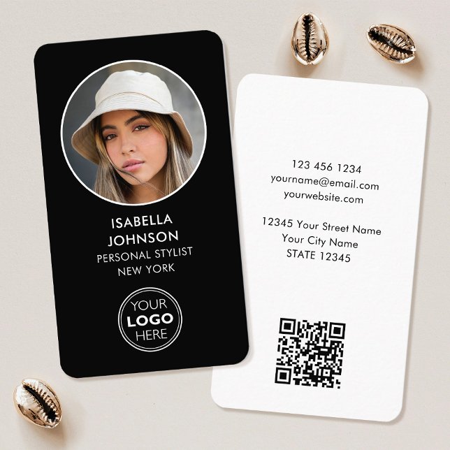 Modern Profile Photo Logo QR Code Black White Business Card (Creator Uploaded)