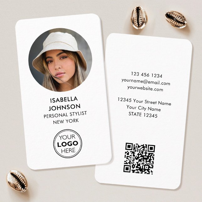Modern Profile Photo Logo QR Code White Business Card (Creator Uploaded)