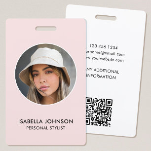 Modern Profile Photo QR Blush Pink ID Security Badge