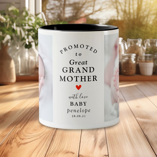 Modern Promoted to Great Grandma 2 Photo Cute Two-Tone Coffee Mug (Creator Uploaded)