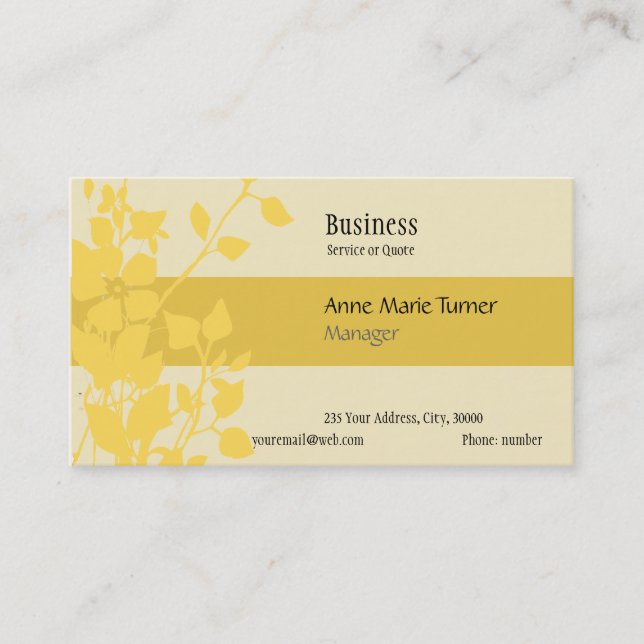 Modern Promotional Mustard Yellow Floral Pattern Business Card (Front)