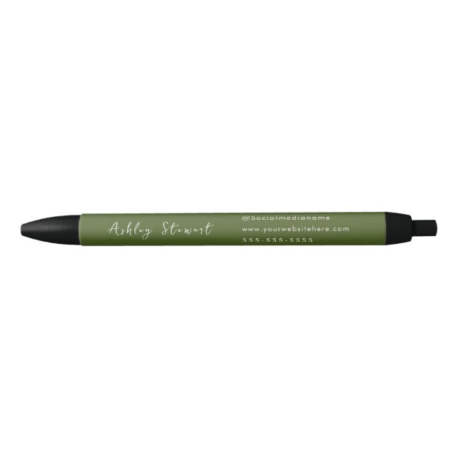 Modern Promotional Script Branding Name Moss Green Black Ink Pen (Front)