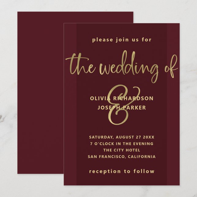 Modern Proposal | Burgundy and Gold Wedding Invitation (Front/Back)