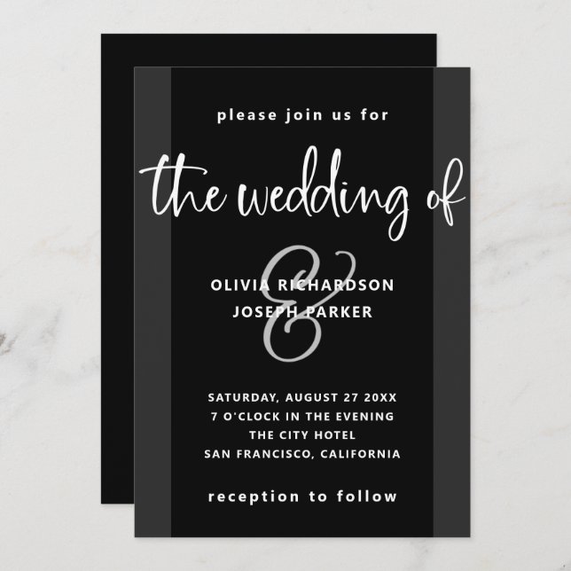Modern Proposal | Charcoal Black and White Wedding Invitation (Front/Back)