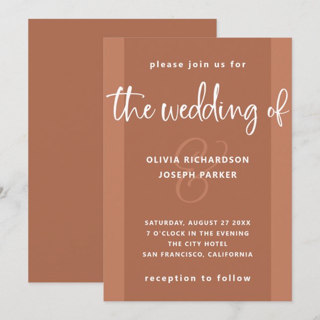Modern Proposal | Copper Coloured and White Weddin Invitation (Front/Back)