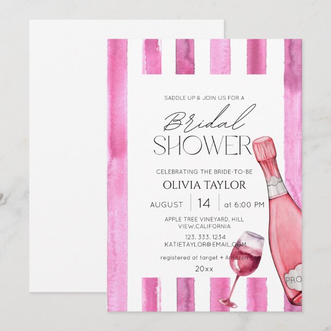 Modern Prosecco Champagne Bridal Shower Invitat Invitation (Front/Back)