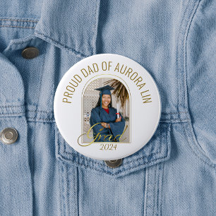 Modern Proud Dad of the Grad Custom Photo Boho 4 Inch Round Button
