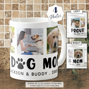 Modern PROUD DOG MOM Paw Print 4 Photos Coffee Mug