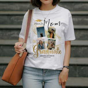 Modern Proud Mom Gold Graduate 4 Photograph White T-Shirt