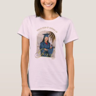 Modern Proud Mom of Grad Custom Photo Pink Boho  T-Shirt
